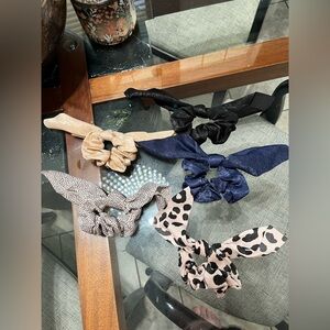 Stylish Women's Hair Scrunchies Set - Black, Blue, Tan, and Patterned